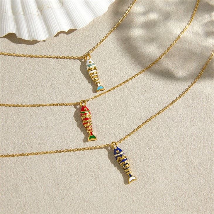 Fish Bone Pendant Gold Necklace high quality