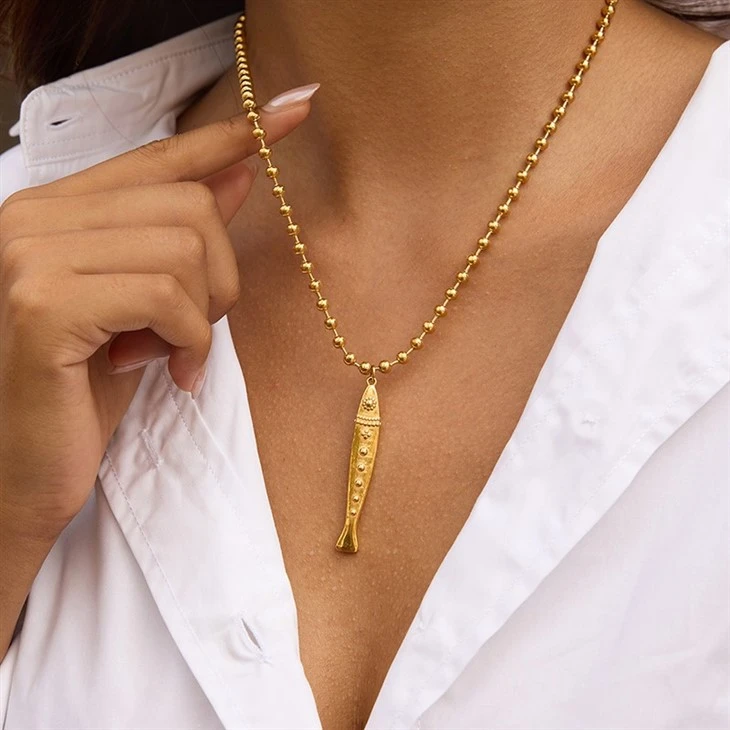 Fish Bone Pendant Gold Necklace factory