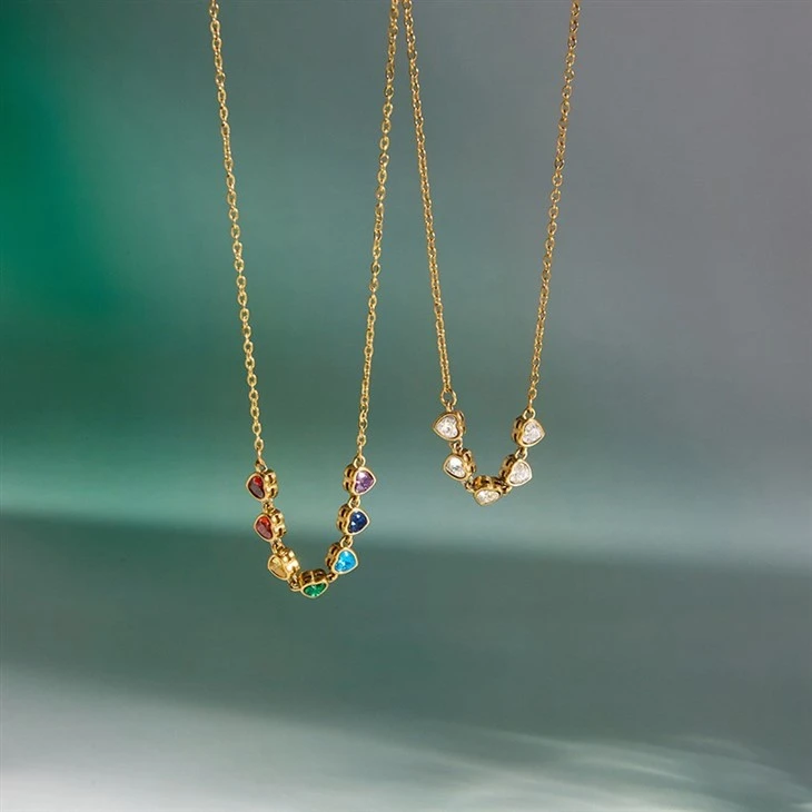 Multi Shape Rainbow CZ Station Necklace high quality
